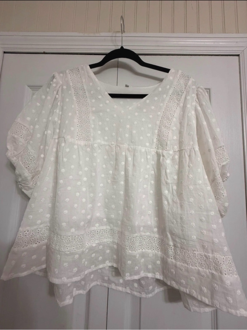 White Eyelet Peasant Tunic Top - Women